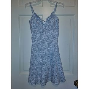 Women’s blue Floral spaghetti strap dress sweetheart ruffle date night summer